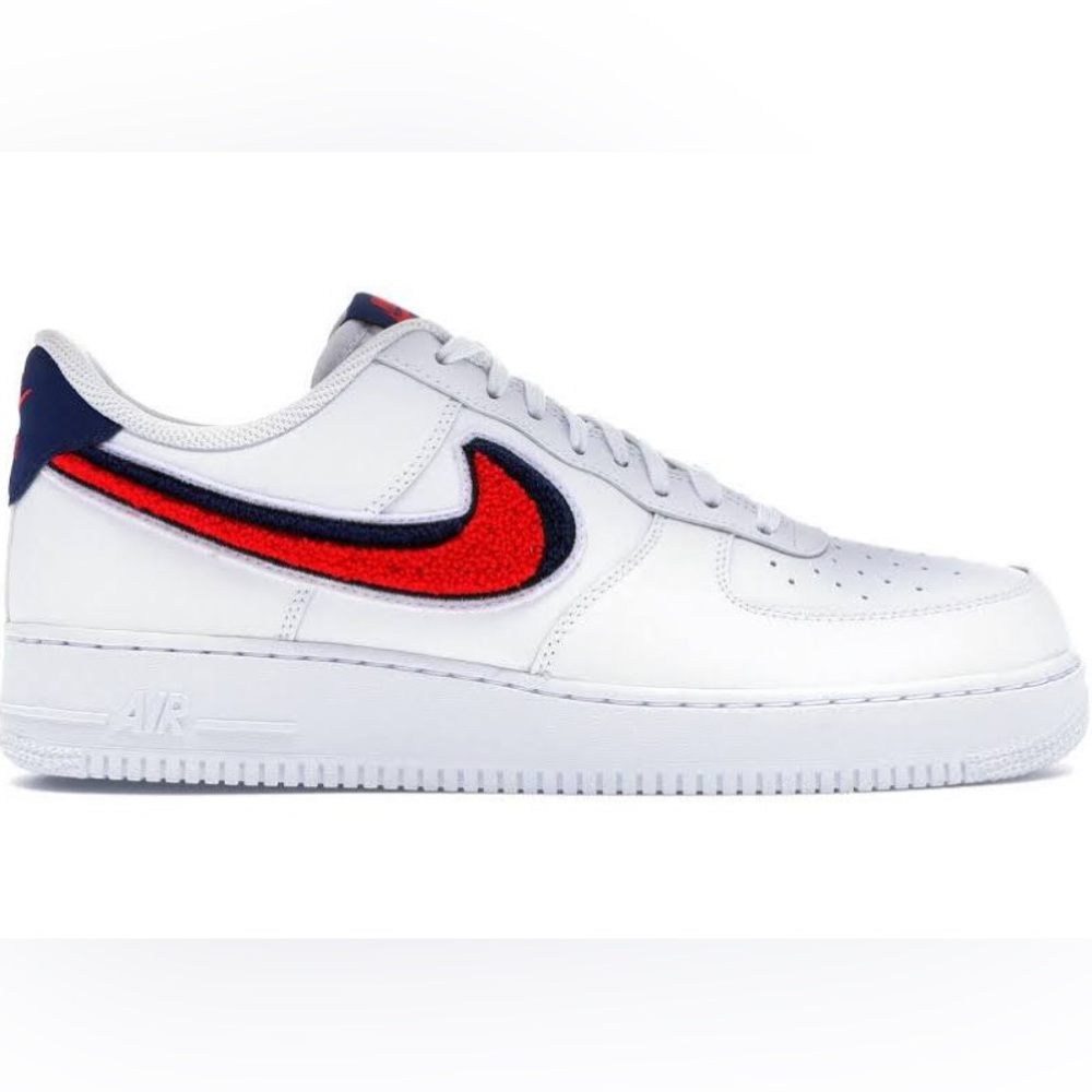 NIKE Air Force 1 Low 3D Chenille Swoosh White Red Blue
